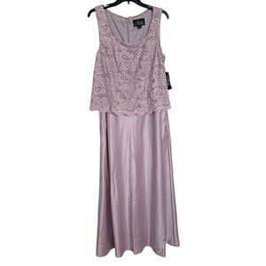 Alex Evening Dress Evening Gown Womens Size 16 Pink Lace‎ Satin